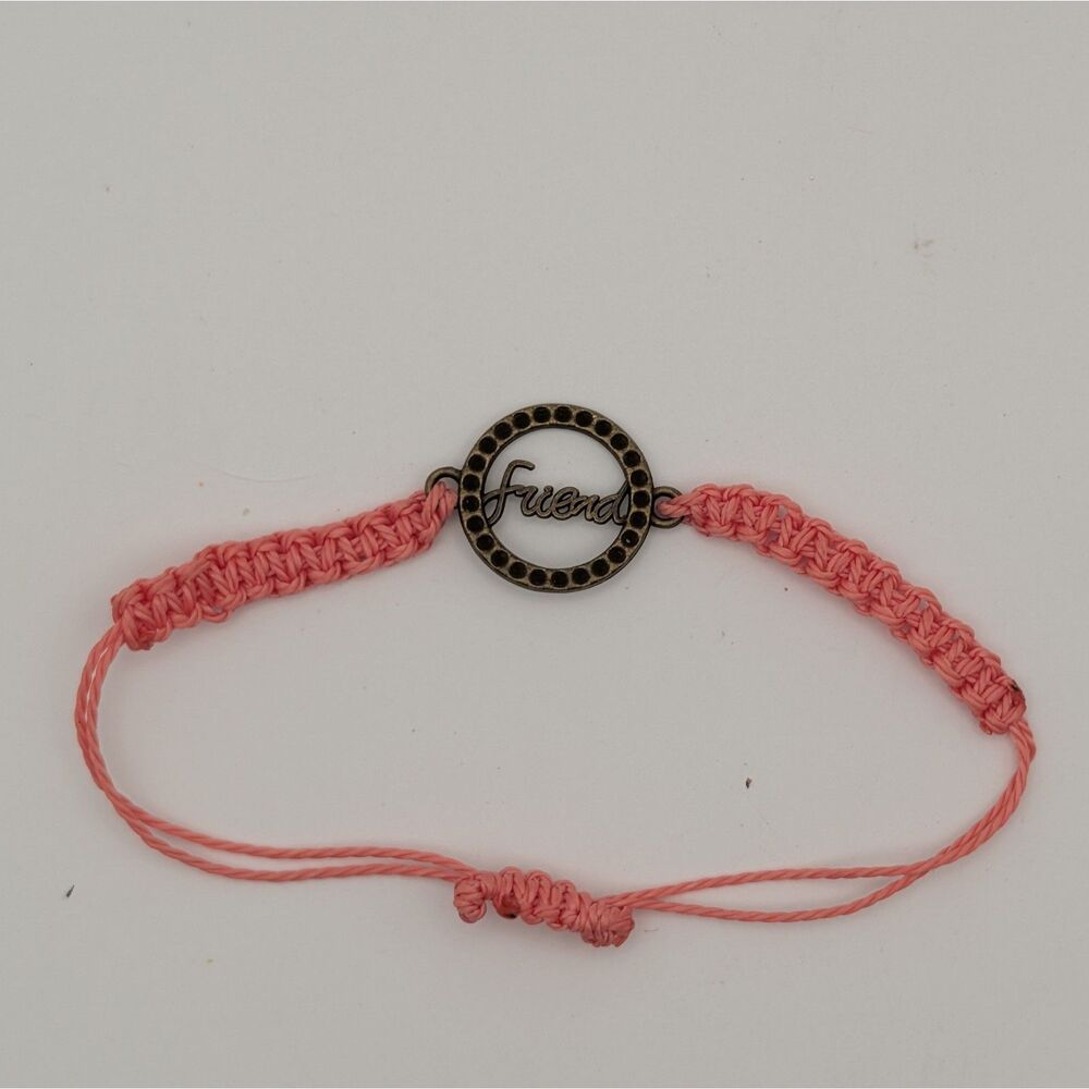 Pink Adjustable Friendship Bracelet “Friend” Charm Handmade Cord